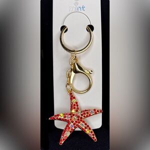 Mint Starfish Keychain - Sparkly Crystal Sea Star Keyring Red & Iridescent